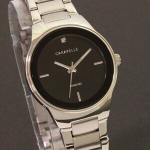 Caravelle Ladies Watch By Bulova Black Dial Diamond 12:00 Stainless 30mm